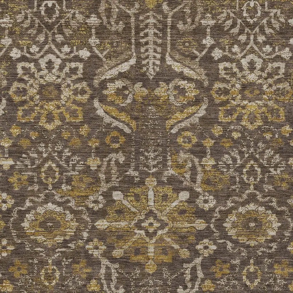 5' X 8' Chocolate And Brown Damask Washable Indoor Outdoor Area Rug Homeroots Outdoor
