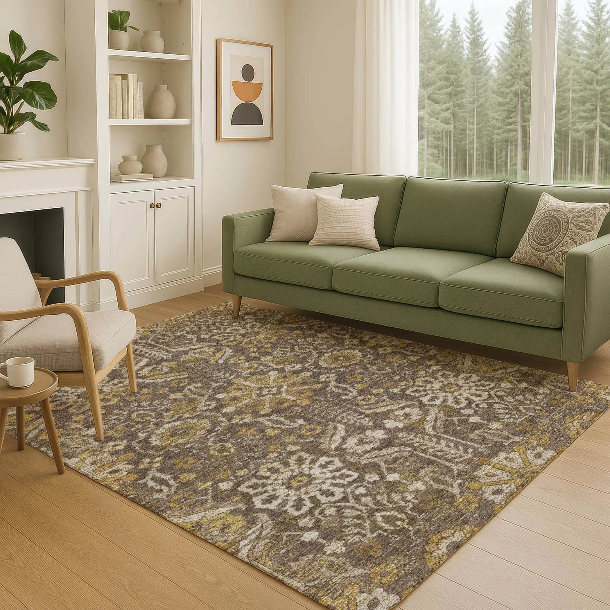5' X 8' Chocolate And Brown Damask Washable Indoor Outdoor Area Rug Homeroots Outdoor