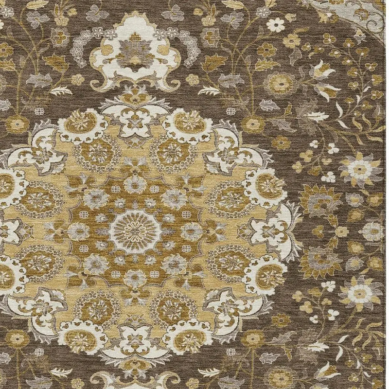 5' X 8' Chocolate And Brown Damask Washable Indoor Outdoor Area Rug Homeroots Outdoor