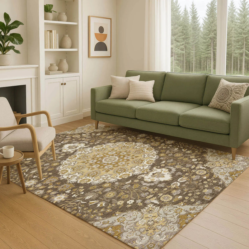 5' X 8' Chocolate And Brown Damask Washable Indoor Outdoor Area Rug Homeroots Outdoor