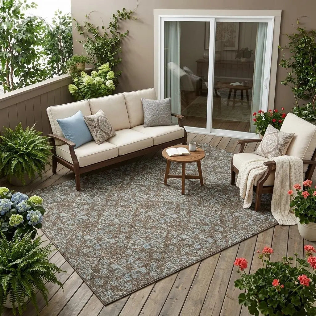 5' X 8' Chocolate And Brown Damask Washable Indoor Outdoor Area Rug Homeroots Outdoor