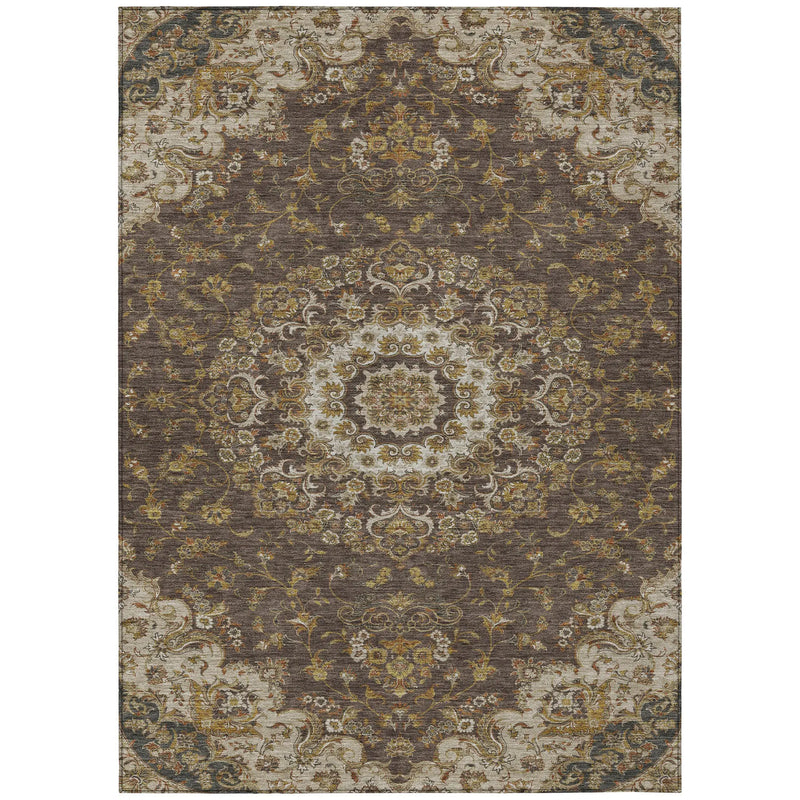 5' X 8' Chocolate And Brown Floral Medallion Washable Indoor Outdoor Area Rug Homeroots Outdoor