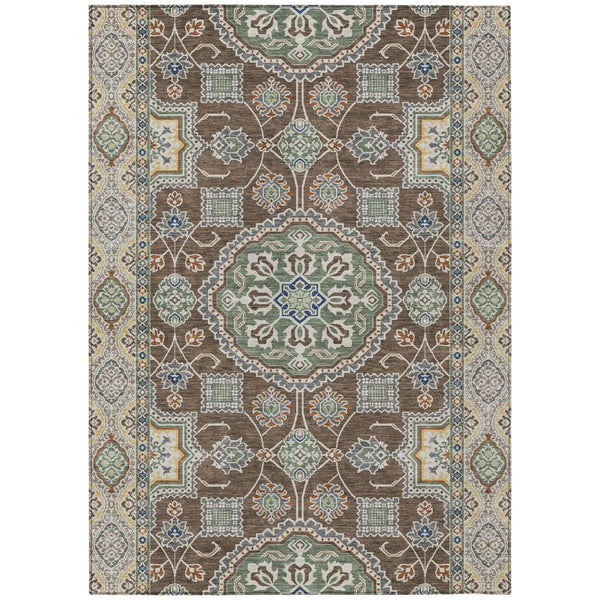 5' X 8' Chocolate And Brown Floral Medallion Washable Indoor Outdoor Area Rug Homeroots Outdoor