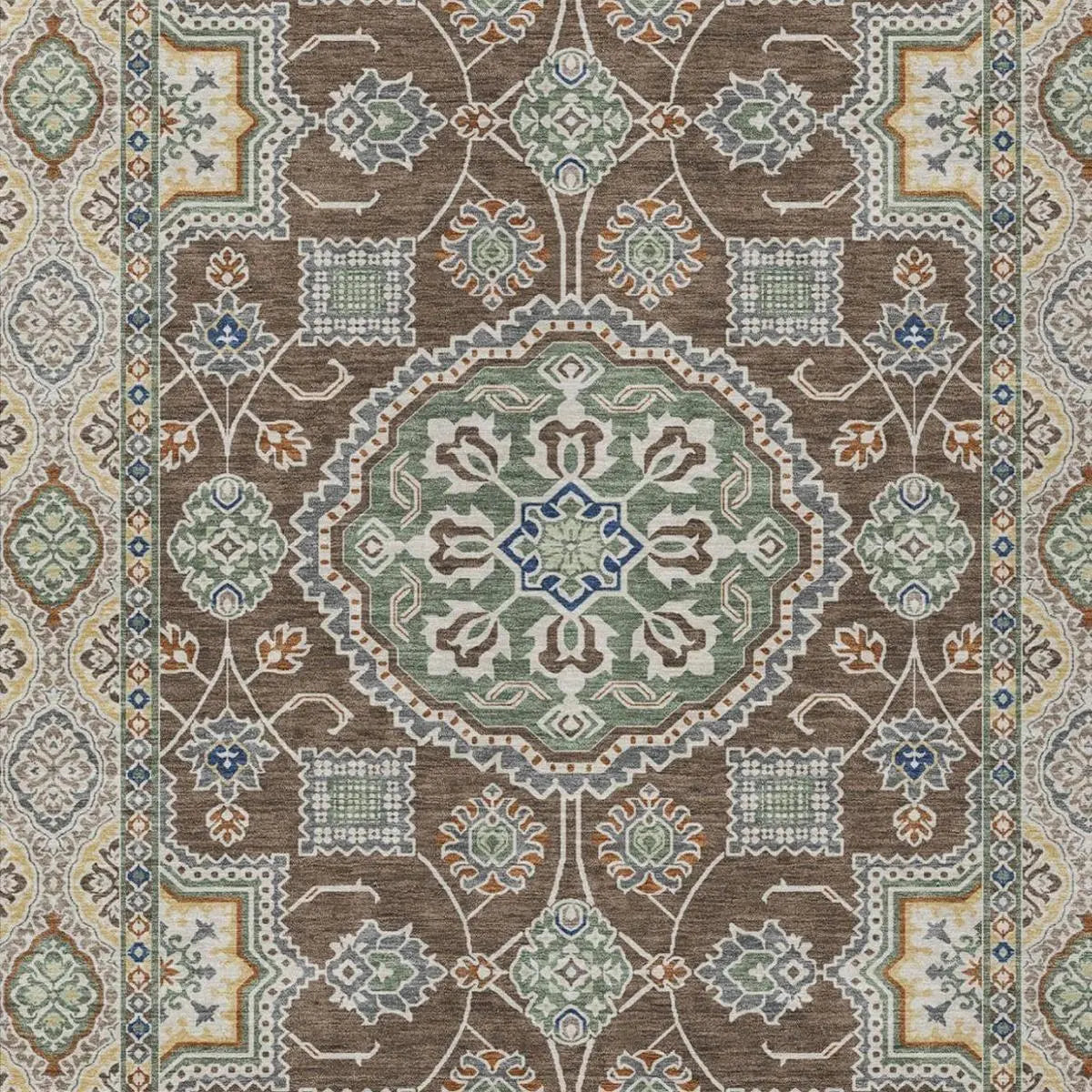 5' X 8' Chocolate And Brown Floral Medallion Washable Indoor Outdoor Area Rug Homeroots Outdoor