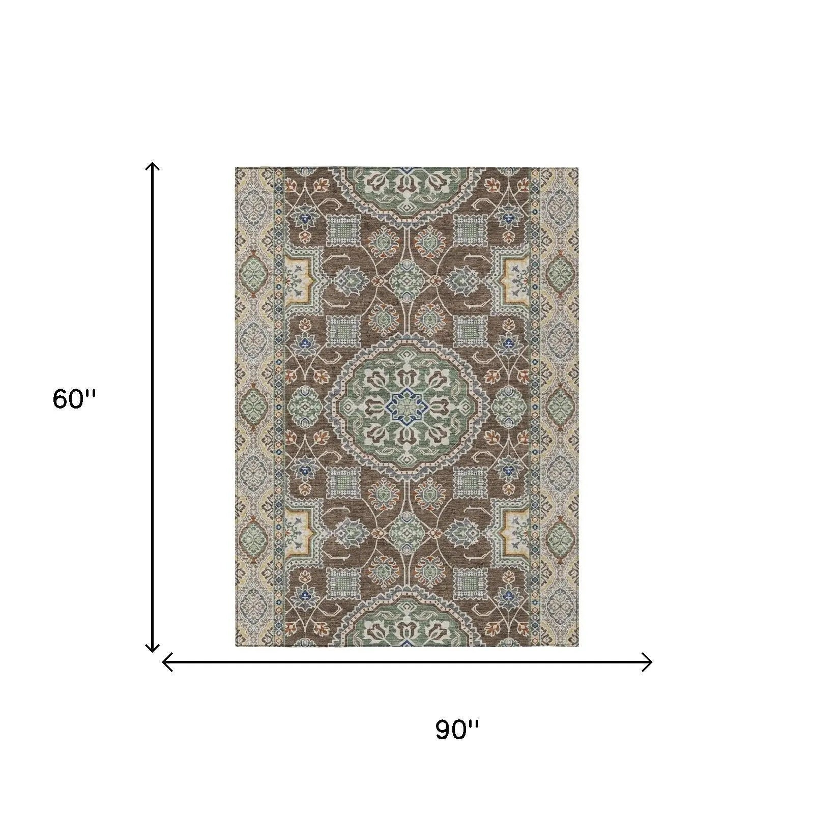 5' X 8' Chocolate And Brown Floral Medallion Washable Indoor Outdoor Area Rug Homeroots Outdoor