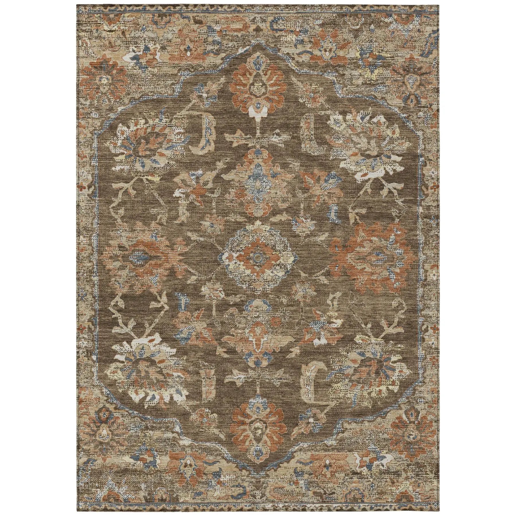 5' X 8' Chocolate And Brown Floral Medallion Washable Indoor Outdoor Area Rug Homeroots Outdoor
