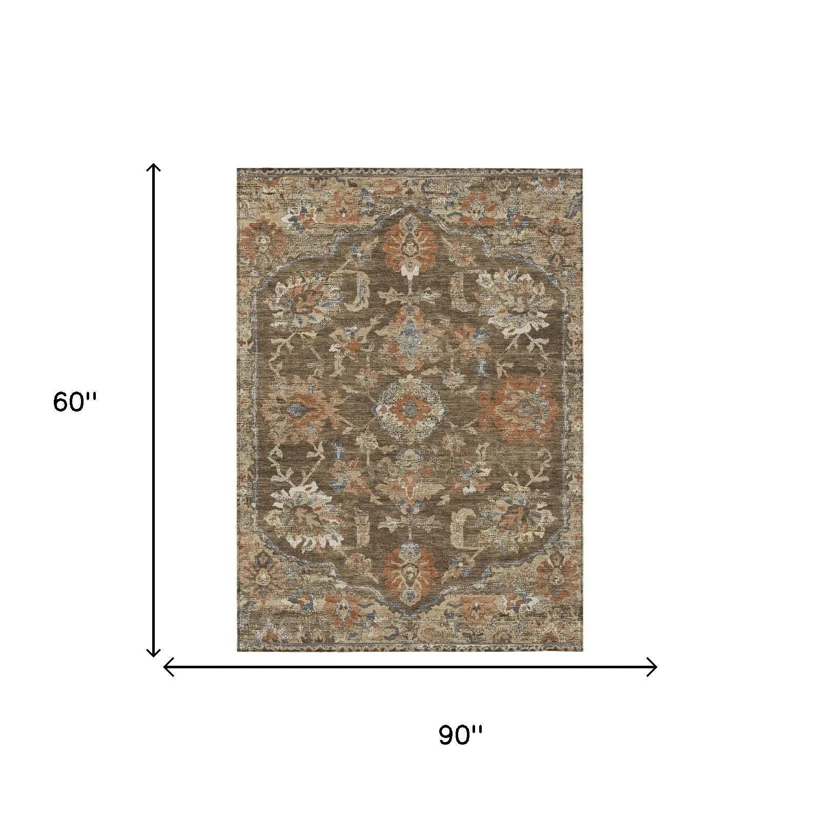 5' X 8' Chocolate And Brown Floral Medallion Washable Indoor Outdoor Area Rug Homeroots Outdoor