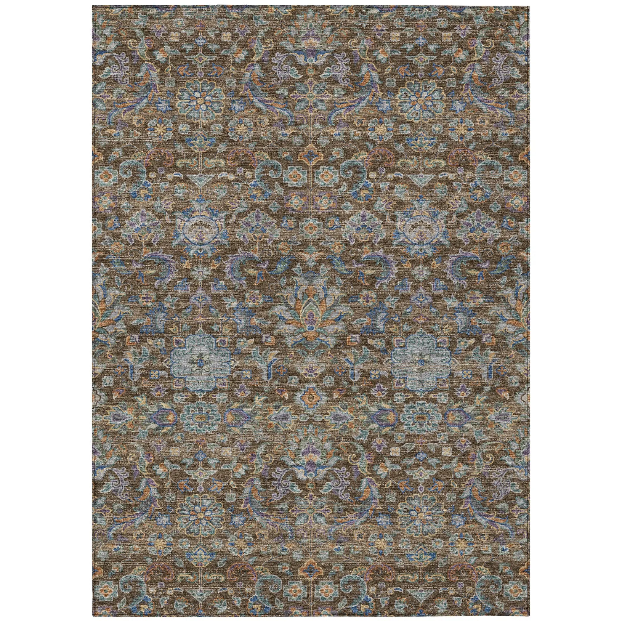 5' X 8' Chocolate And Brown Floral Medallion Washable Indoor Outdoor Area Rug Homeroots Outdoor