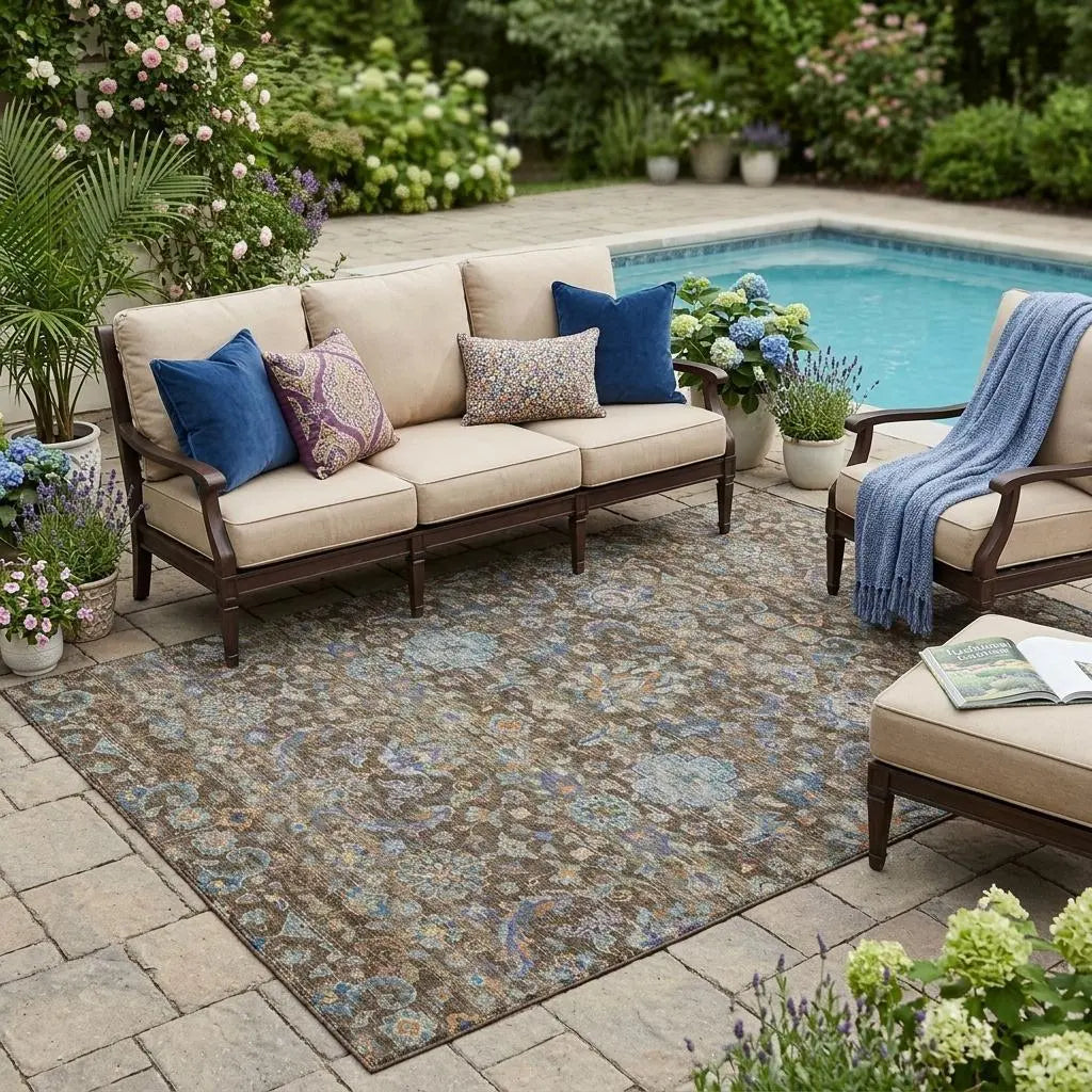 5' X 8' Chocolate And Brown Floral Medallion Washable Indoor Outdoor Area Rug Homeroots Outdoor