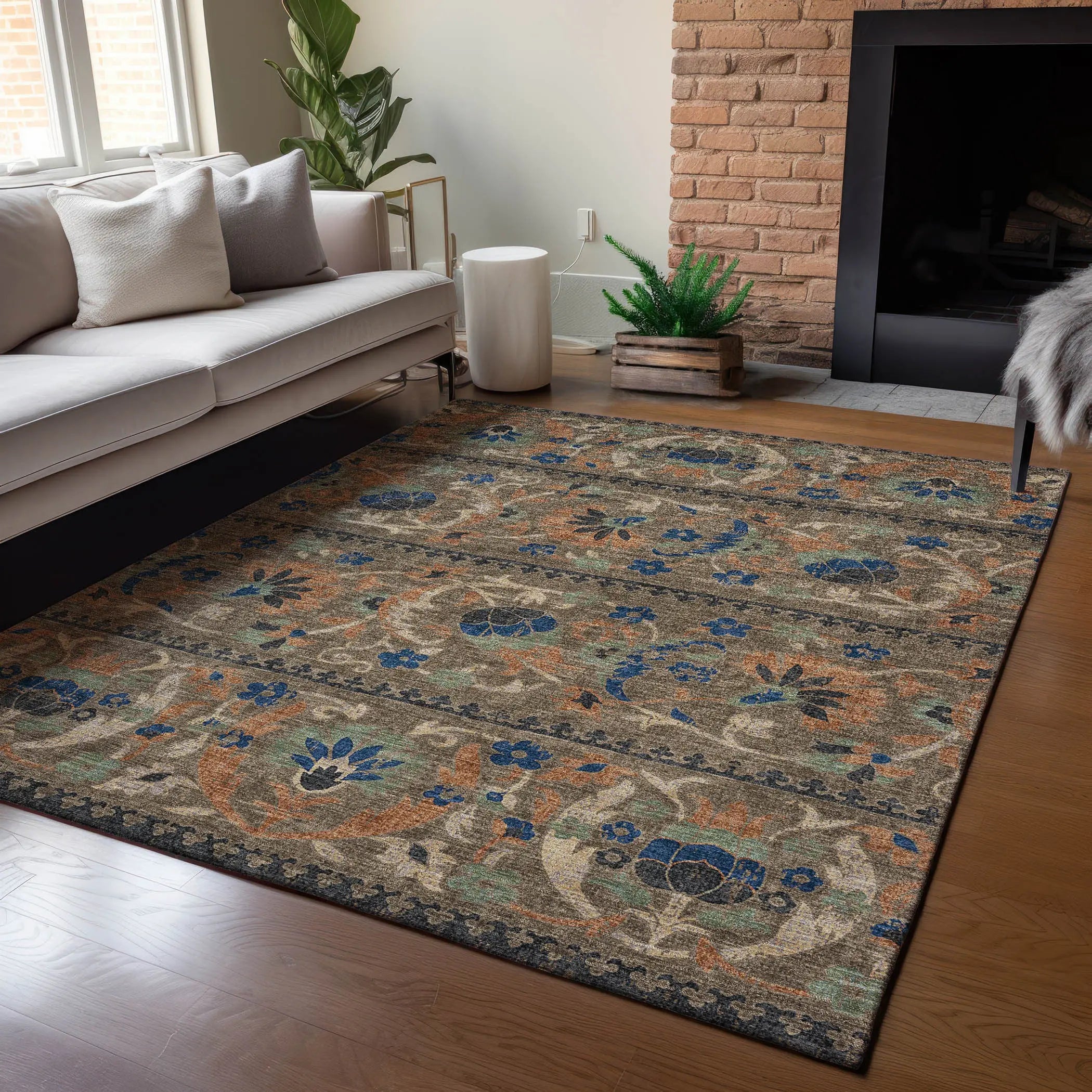 5' X 8' Chocolate And Brown Floral Washable Indoor Outdoor Area Rug Homeroots Outdoor