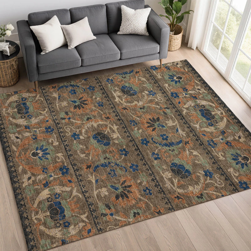5' X 8' Chocolate And Brown Floral Washable Indoor Outdoor Area Rug Homeroots Outdoor