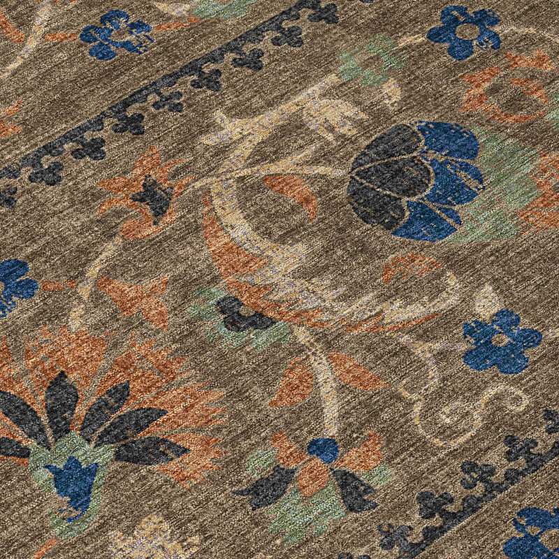 5' X 8' Chocolate And Brown Floral Washable Indoor Outdoor Area Rug Homeroots Outdoor
