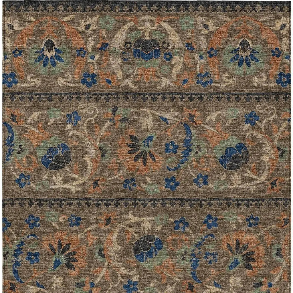 5' X 8' Chocolate And Brown Floral Washable Indoor Outdoor Area Rug Homeroots Outdoor