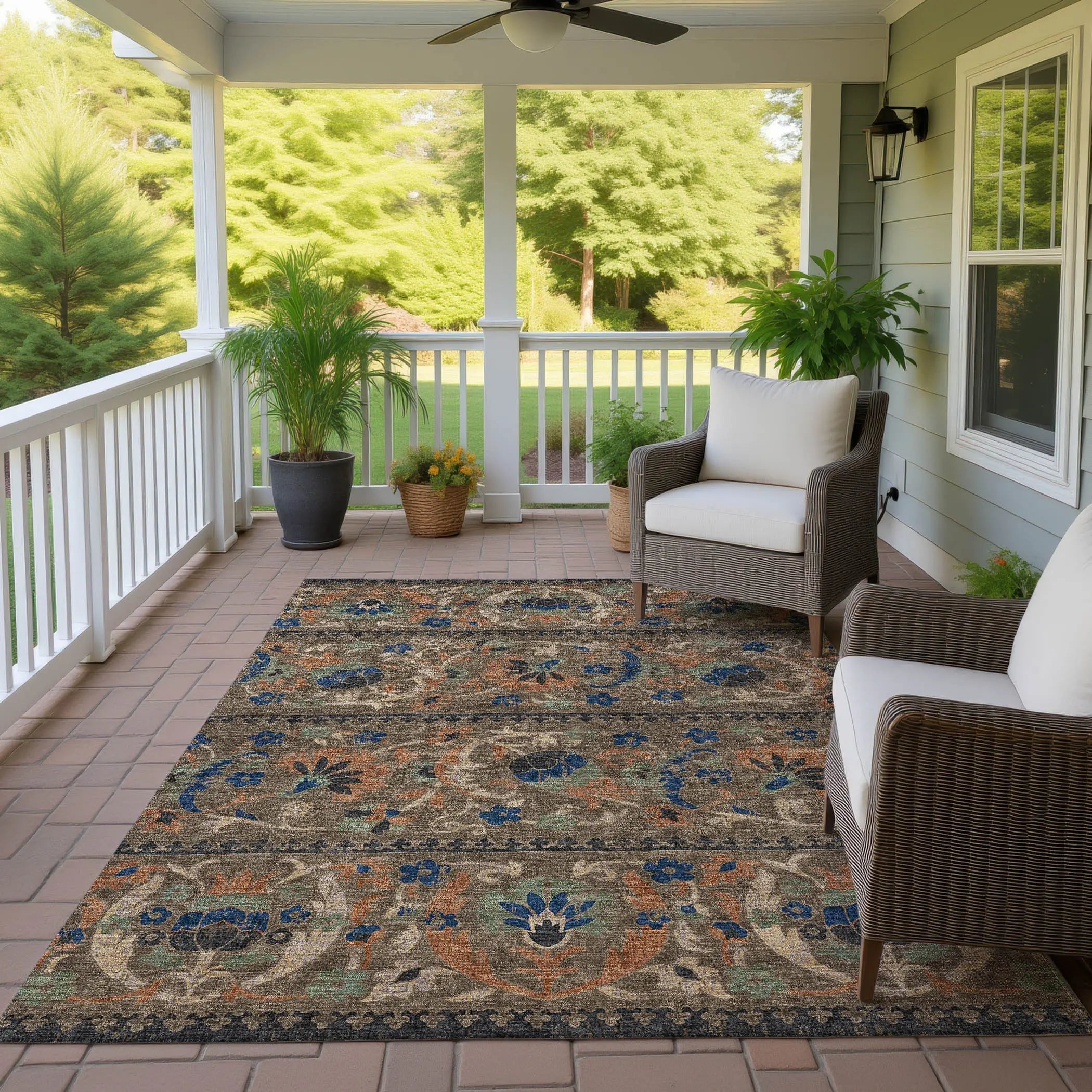5' X 8' Chocolate And Brown Floral Washable Indoor Outdoor Area Rug Homeroots Outdoor