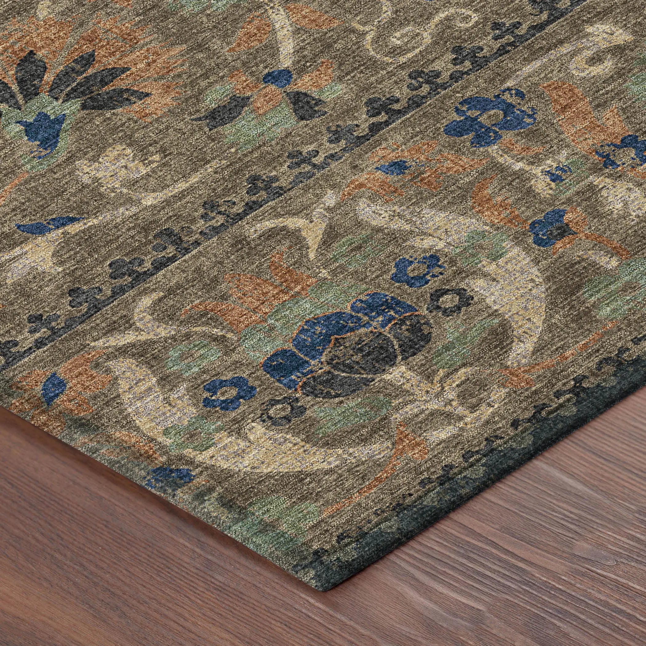 5' X 8' Chocolate And Brown Floral Washable Indoor Outdoor Area Rug Homeroots Outdoor