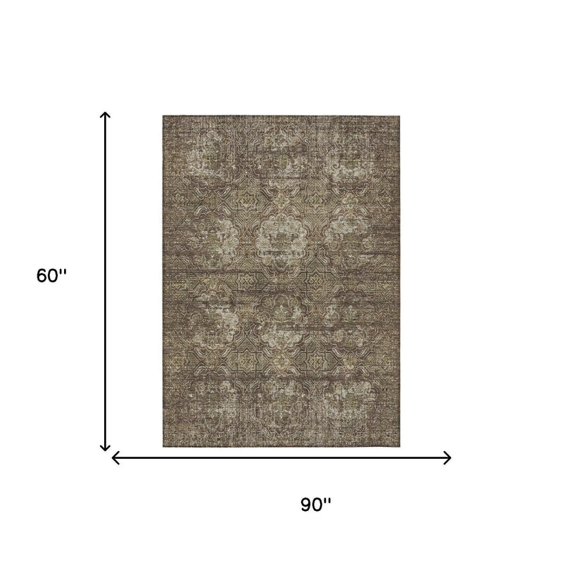 5' X 8' Chocolate And Brown Floral Washable Indoor Outdoor Area Rug Homeroots Outdoor