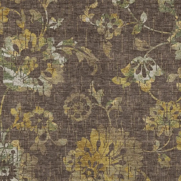 5' X 8' Chocolate And Brown Floral Washable Indoor Outdoor Area Rug Homeroots Outdoor