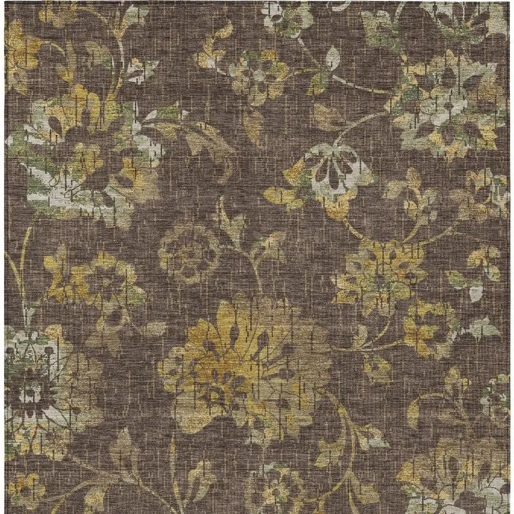 5' X 8' Chocolate And Brown Floral Washable Indoor Outdoor Area Rug Homeroots Outdoor