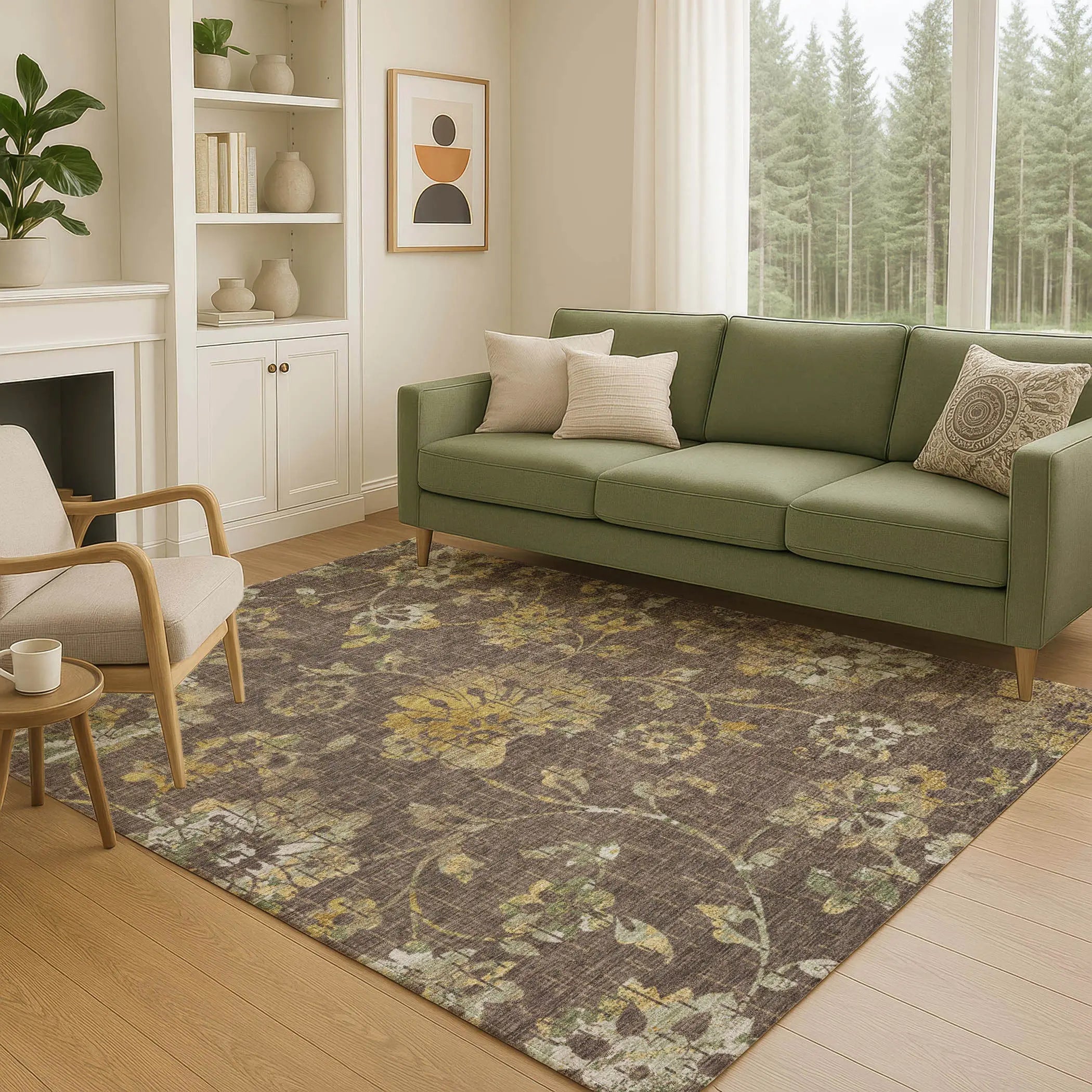 5' X 8' Chocolate And Brown Floral Washable Indoor Outdoor Area Rug Homeroots Outdoor