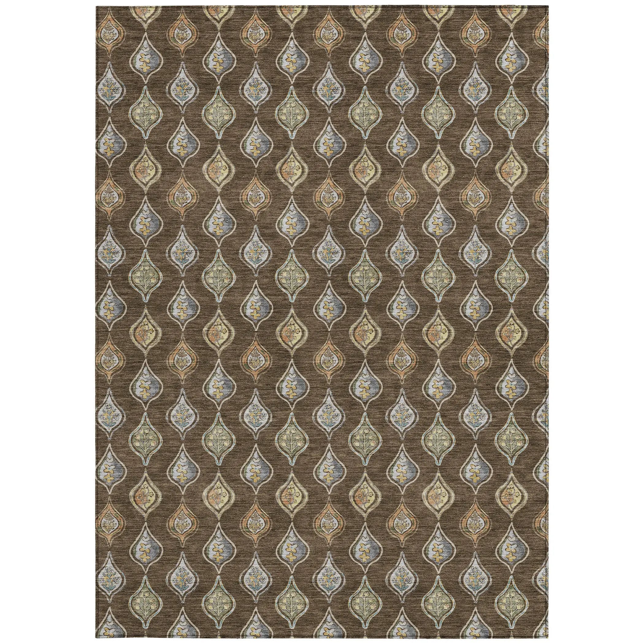 5' X 8' Chocolate And Brown Floral Washable Indoor Outdoor Area Rug Homeroots Outdoor