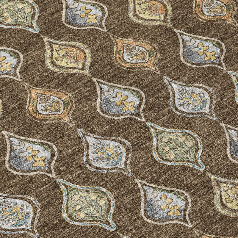 5' X 8' Chocolate And Brown Floral Washable Indoor Outdoor Area Rug Homeroots Outdoor