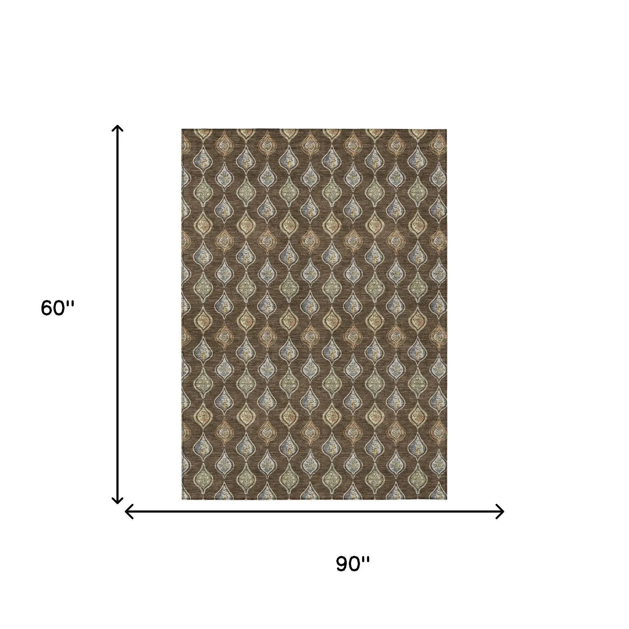 5' X 8' Chocolate And Brown Floral Washable Indoor Outdoor Area Rug Homeroots Outdoor