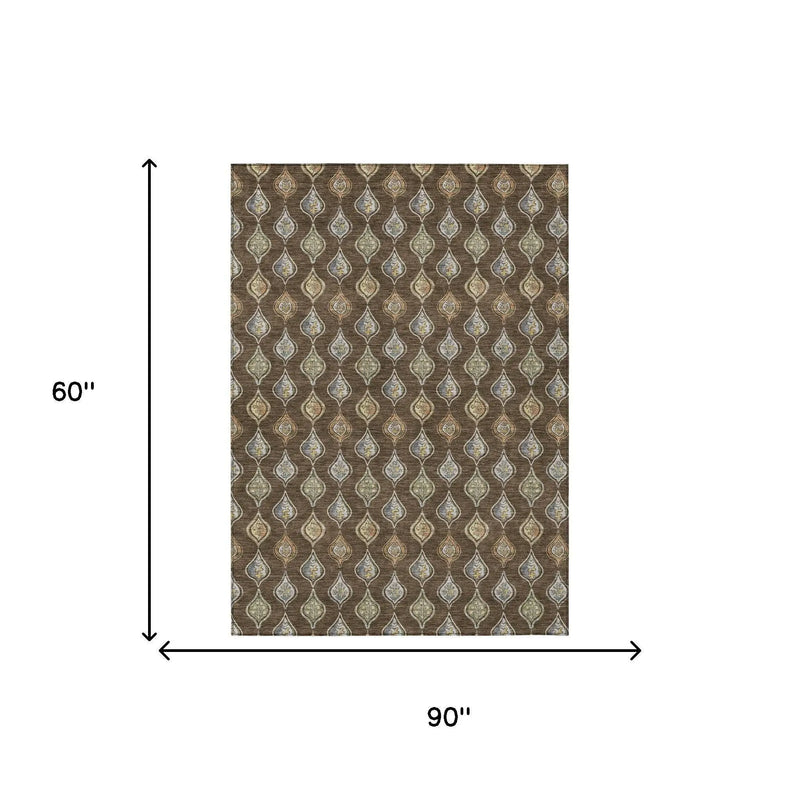 5' X 8' Chocolate And Brown Floral Washable Indoor Outdoor Area Rug Homeroots Outdoor
