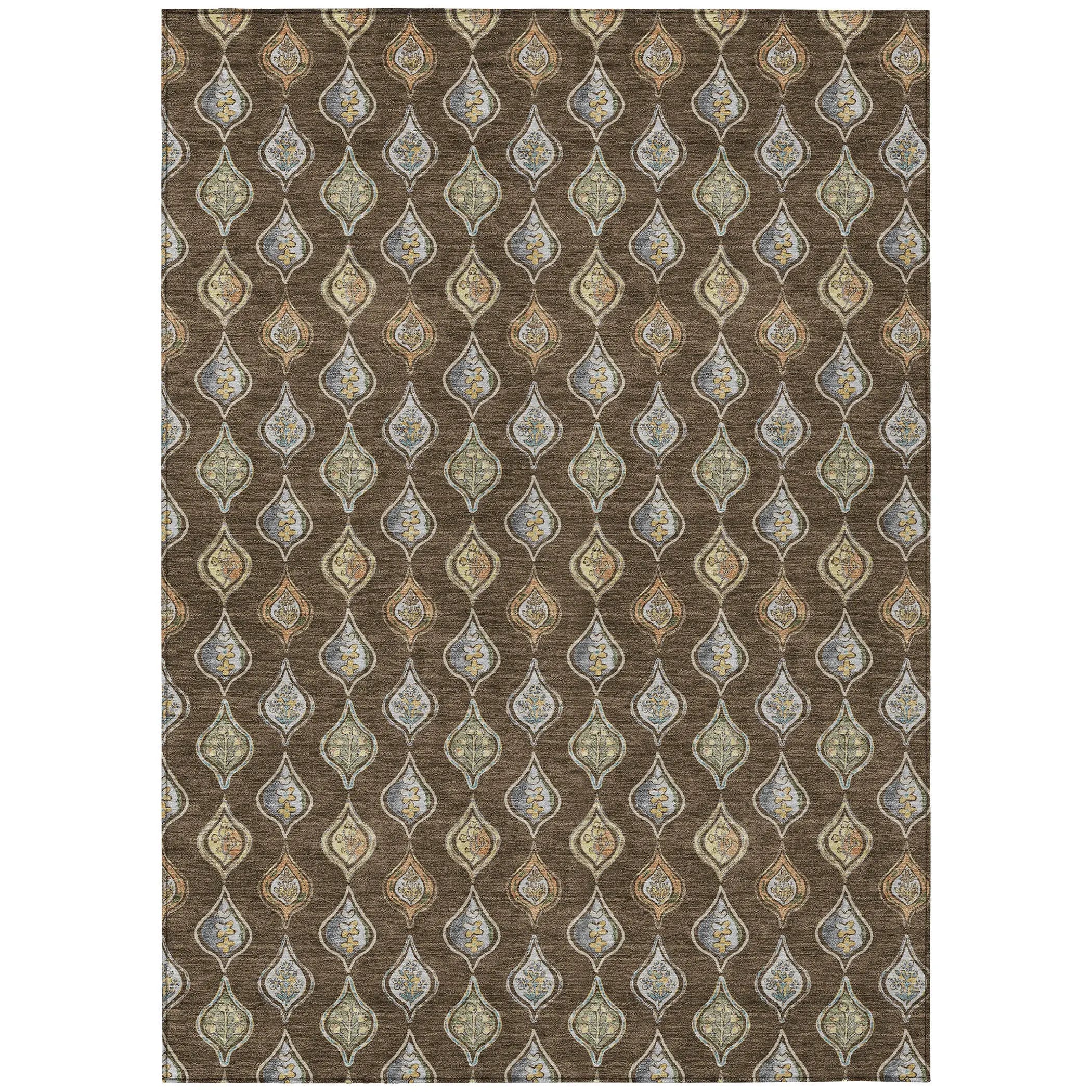 5' X 8' Chocolate And Brown Floral Washable Indoor Outdoor Area Rug Homeroots Outdoor