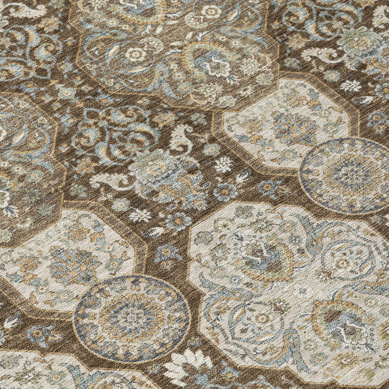 5' X 8' Chocolate And Brown Floral Washable Indoor Outdoor Area Rug Homeroots Outdoor