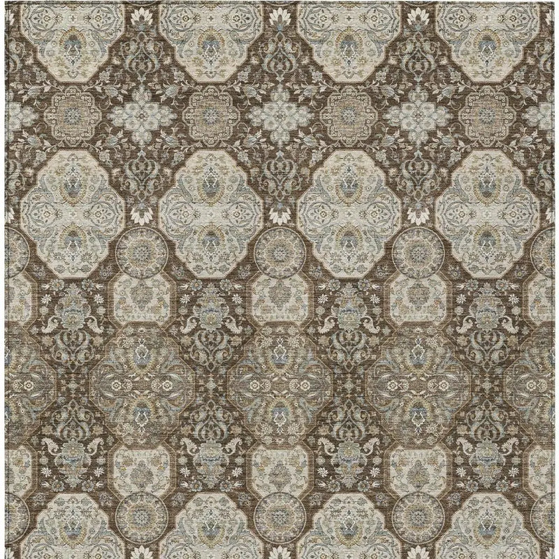 5' X 8' Chocolate And Brown Floral Washable Indoor Outdoor Area Rug Homeroots Outdoor