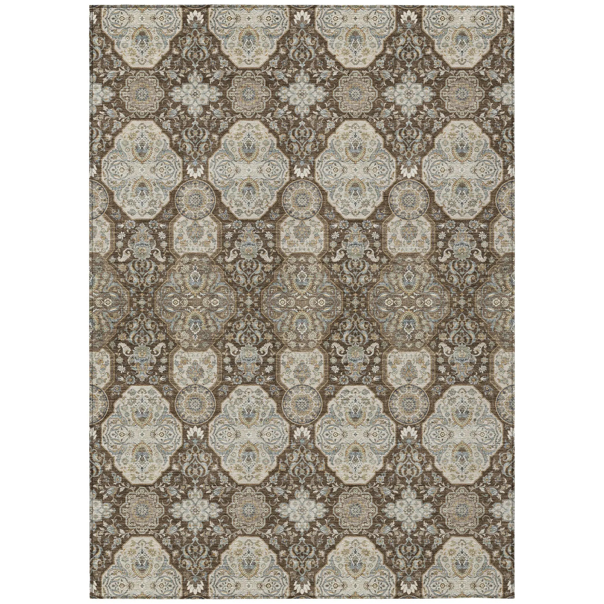 5' X 8' Chocolate And Brown Floral Washable Indoor Outdoor Area Rug Homeroots Outdoor