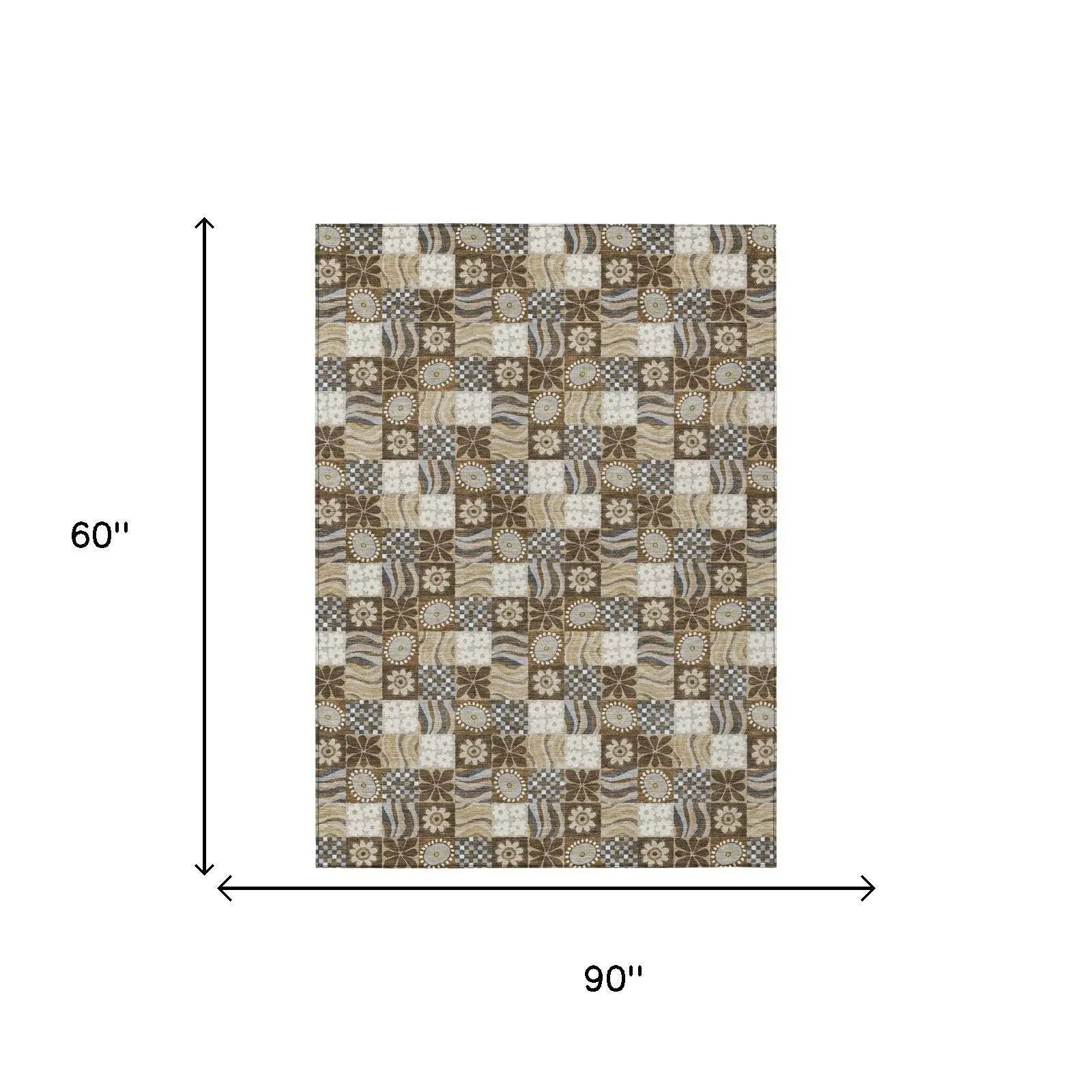 5' X 8' Chocolate And Brown Floral Washable Indoor Outdoor Area Rug Homeroots Outdoor