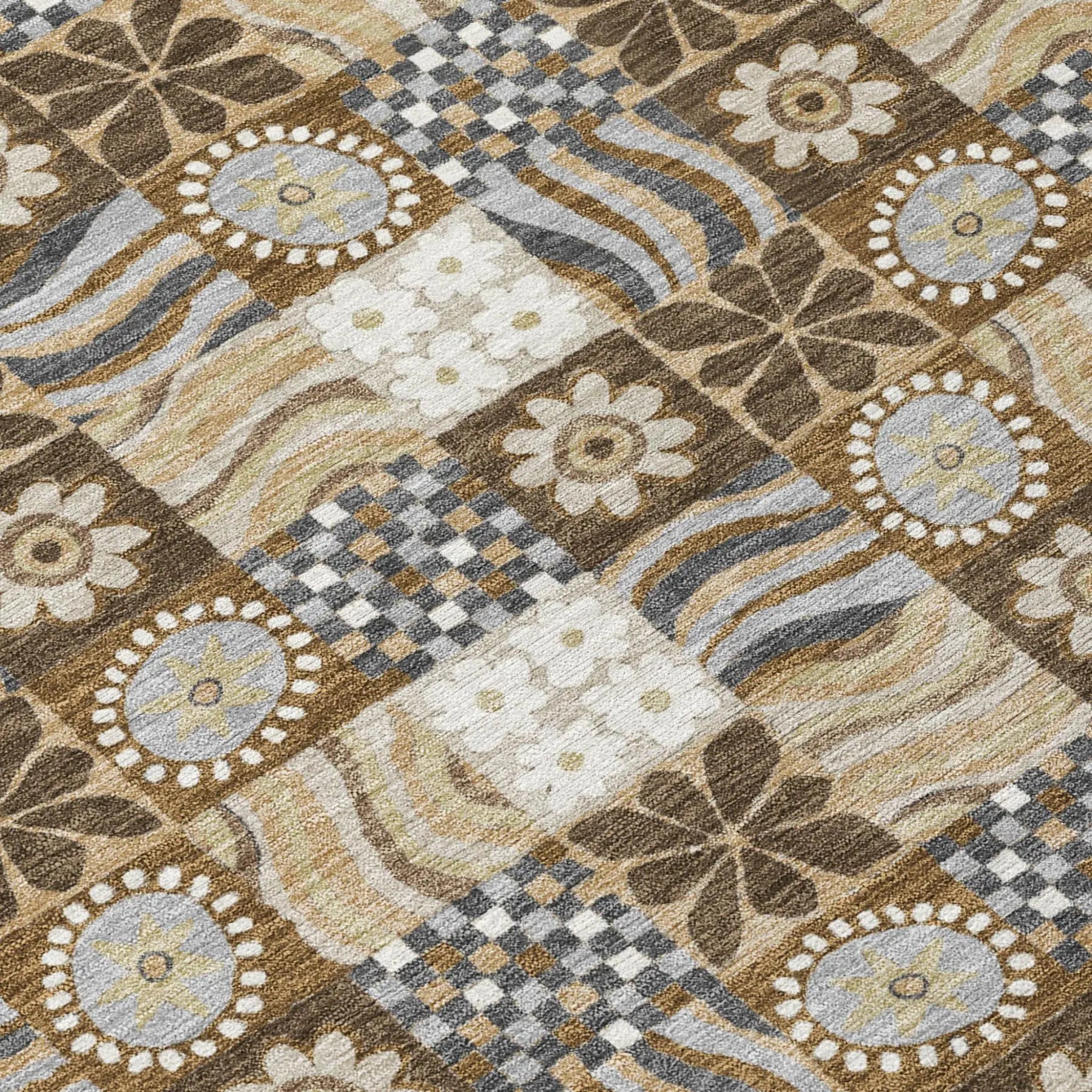 5' X 8' Chocolate And Brown Floral Washable Indoor Outdoor Area Rug Homeroots Outdoor
