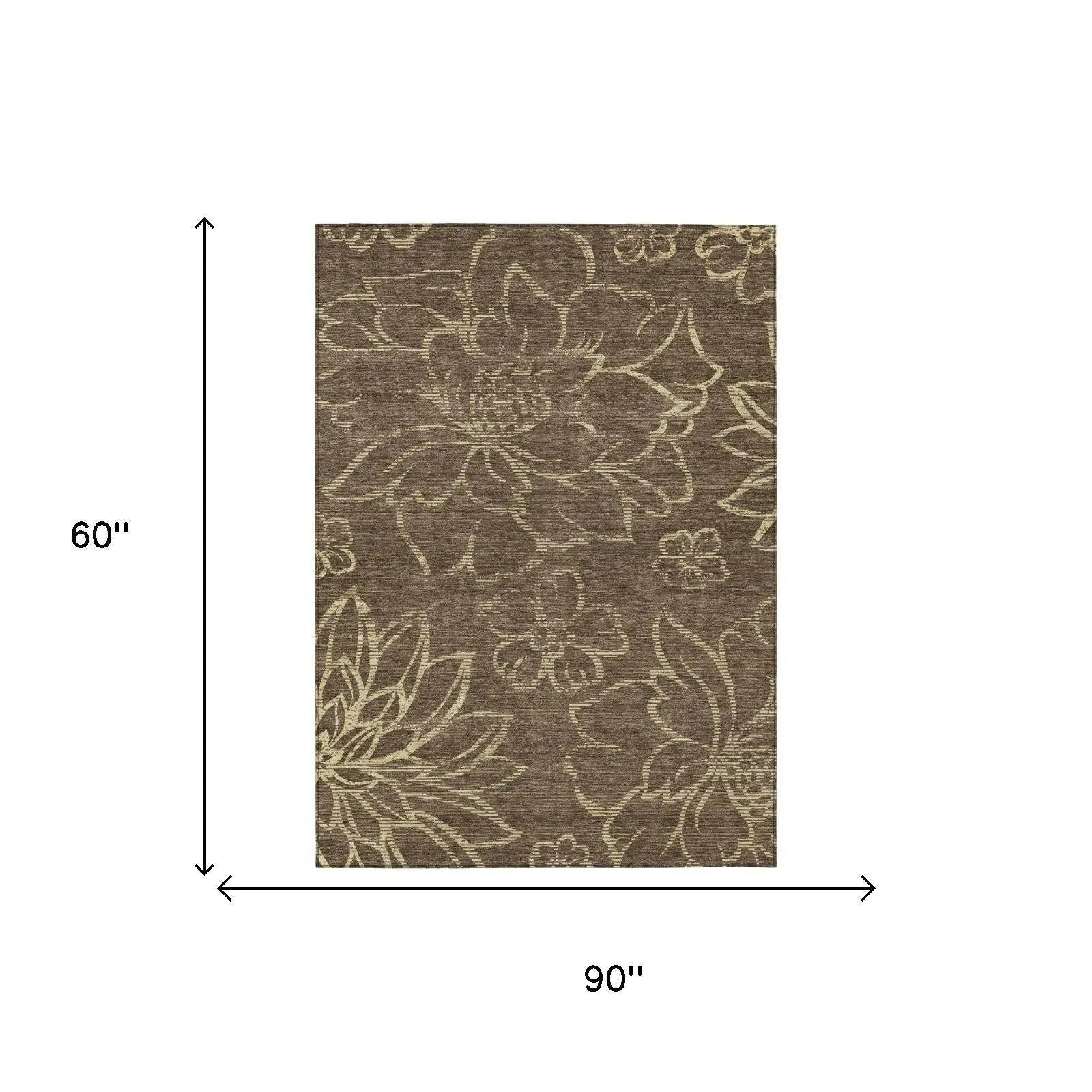 5' X 8' Chocolate And Brown Floral Washable Indoor Outdoor Area Rug Homeroots Outdoor