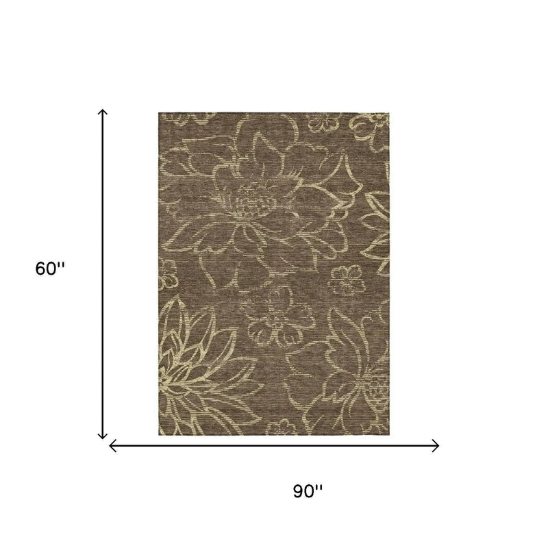 5' X 8' Chocolate And Brown Floral Washable Indoor Outdoor Area Rug Homeroots Outdoor