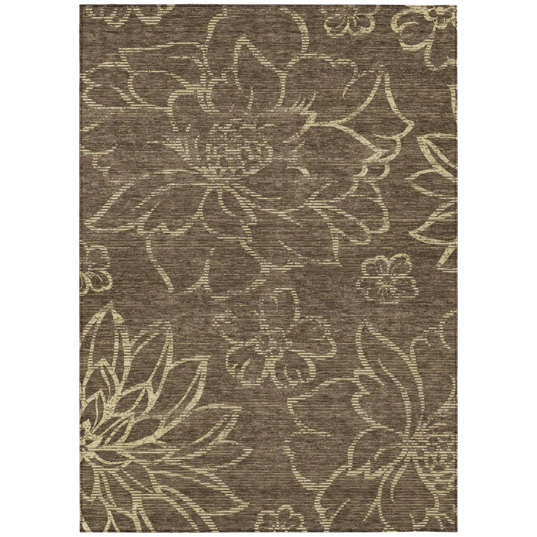 5' X 8' Chocolate And Brown Floral Washable Indoor Outdoor Area Rug Homeroots Outdoor