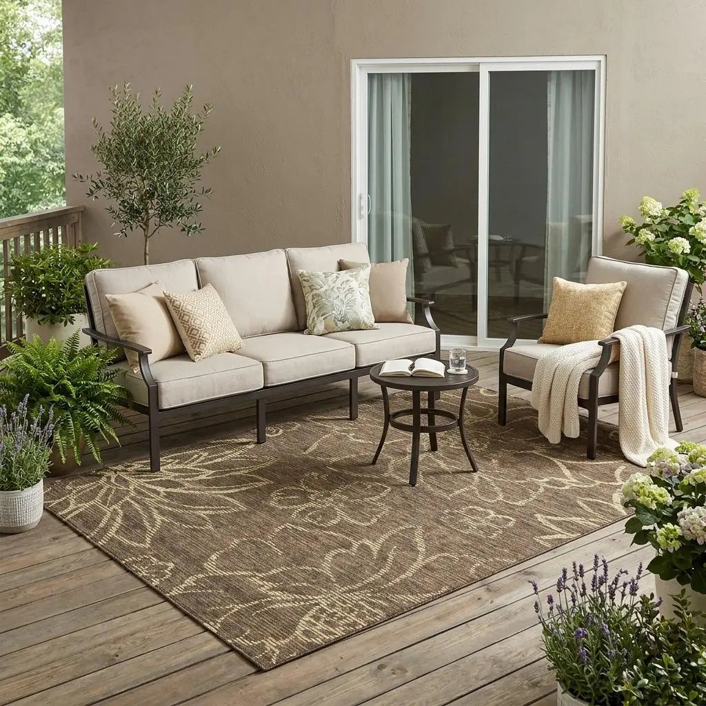 5' X 8' Chocolate And Brown Floral Washable Indoor Outdoor Area Rug Homeroots Outdoor