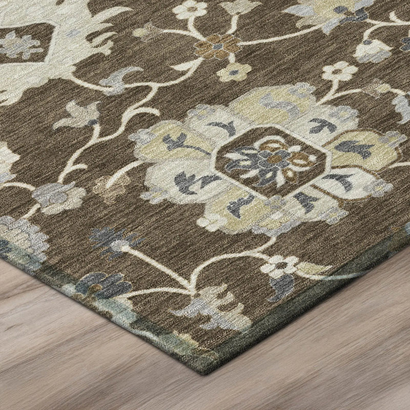 5' X 8' Chocolate And Brown Floral Washable Indoor Outdoor Area Rug Homeroots Outdoor