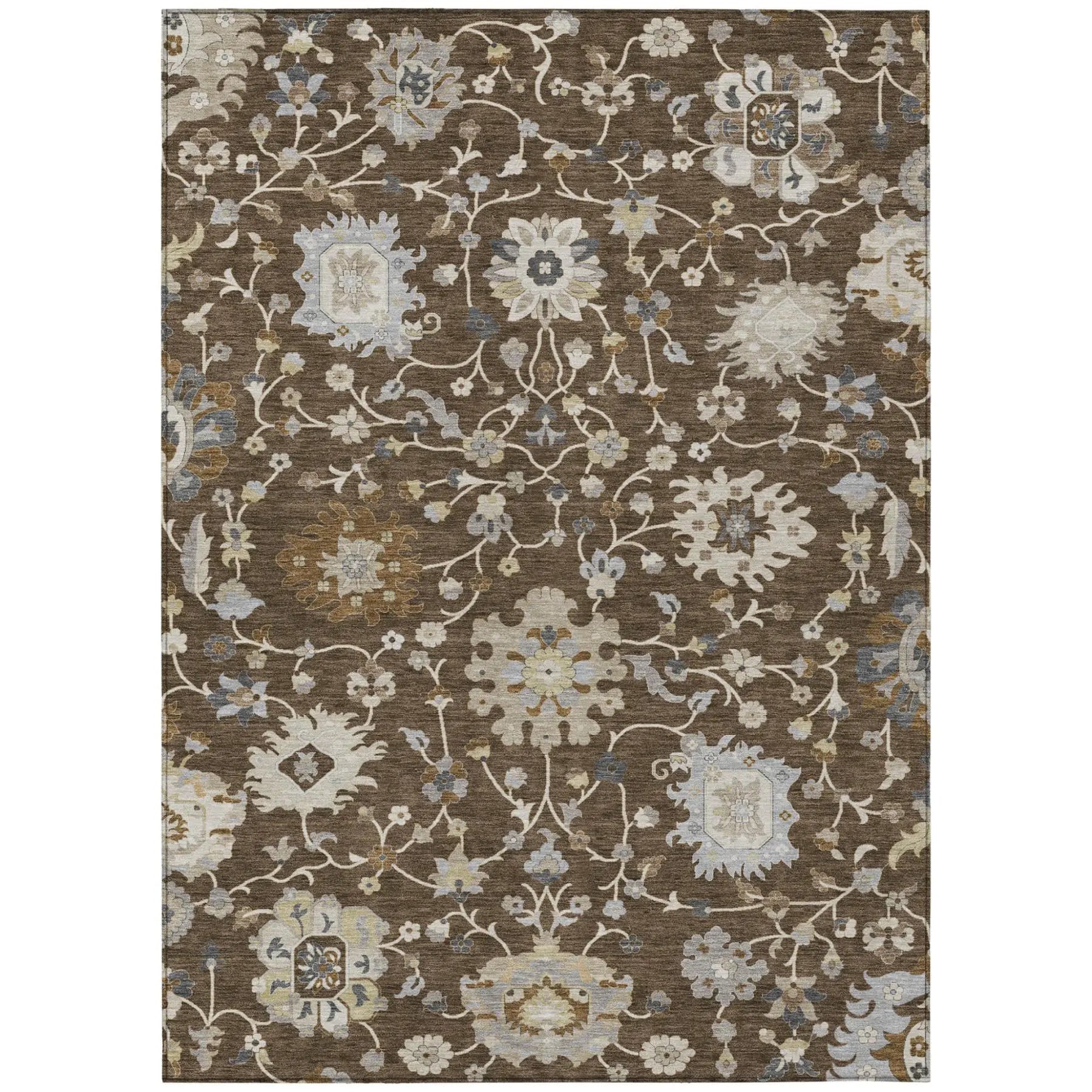 5' X 8' Chocolate And Brown Floral Washable Indoor Outdoor Area Rug Homeroots Outdoor