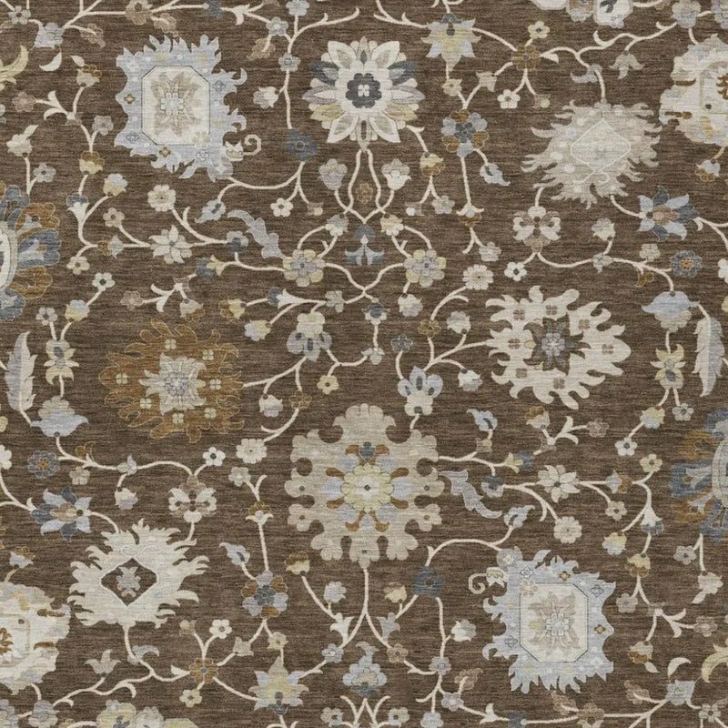 5' X 8' Chocolate And Brown Floral Washable Indoor Outdoor Area Rug Homeroots Outdoor