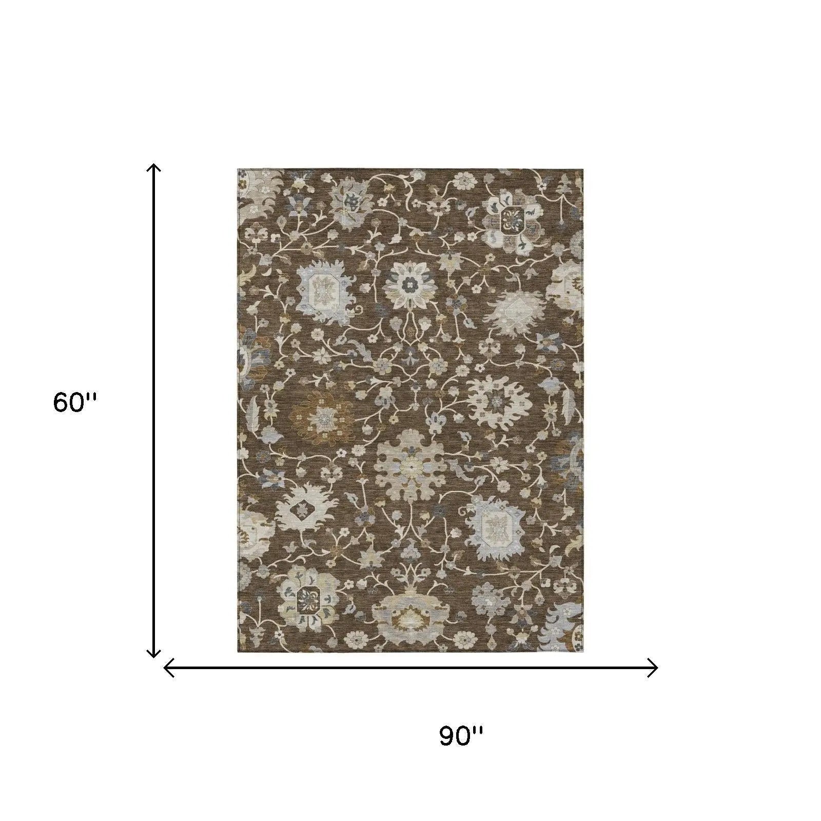 5' X 8' Chocolate And Brown Floral Washable Indoor Outdoor Area Rug Homeroots Outdoor