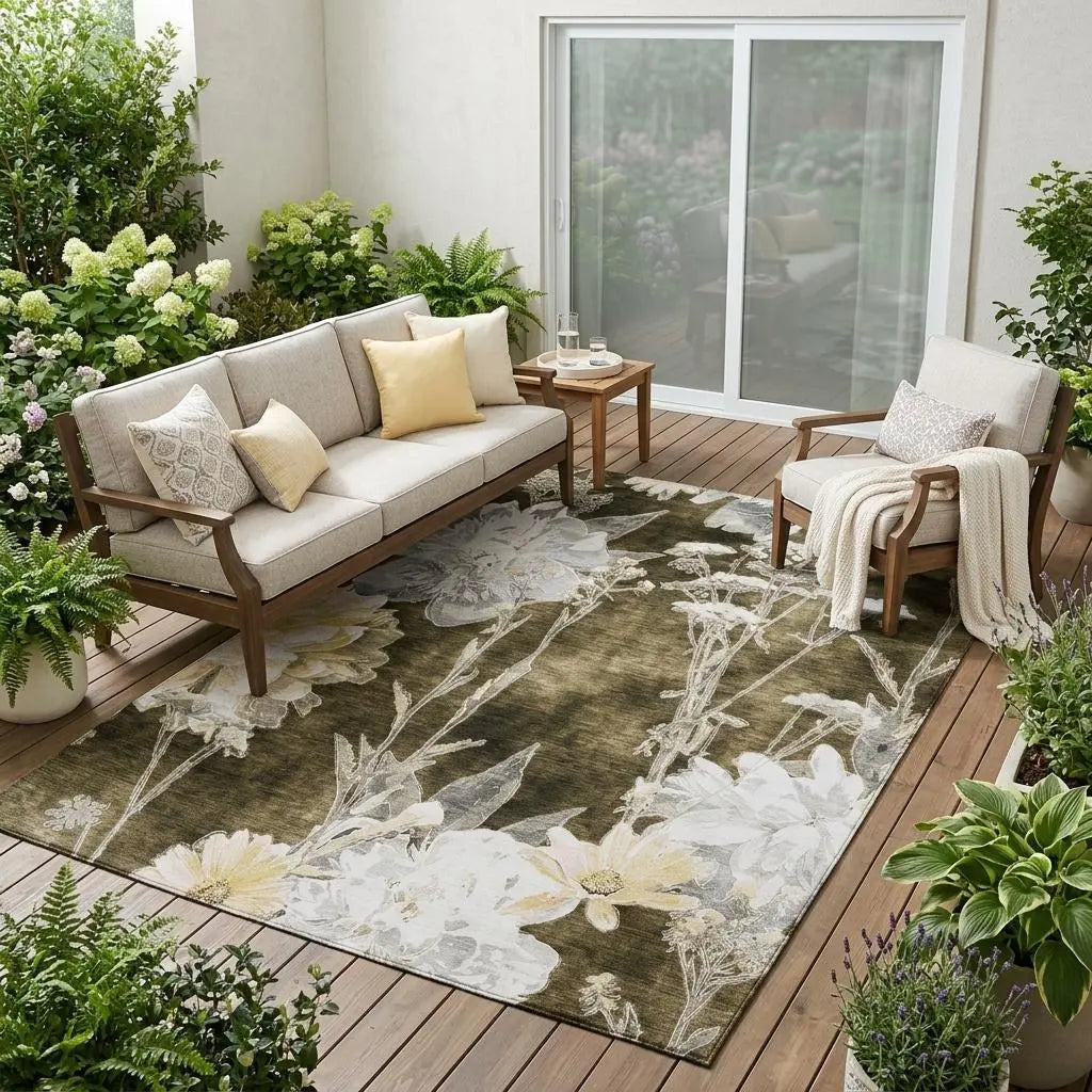 5' X 8' Chocolate And Brown Floral Washable Indoor Outdoor Area Rug Homeroots Outdoor