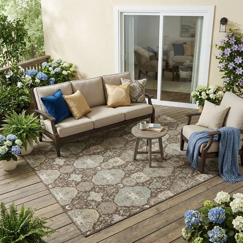 5' X 8' Chocolate And Brown Floral Washable Indoor Outdoor Area Rug Homeroots Outdoor
