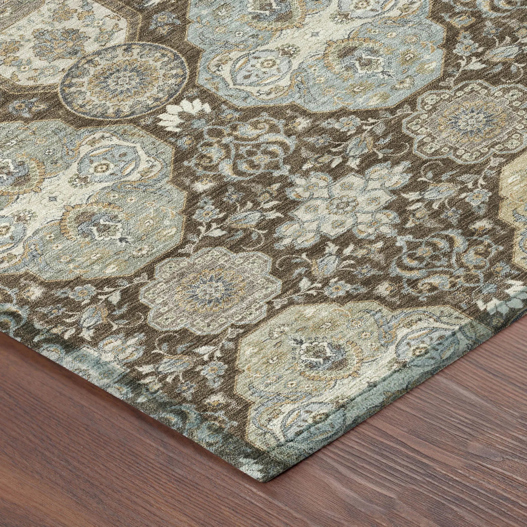 5' X 8' Chocolate And Brown Floral Washable Indoor Outdoor Area Rug Homeroots Outdoor