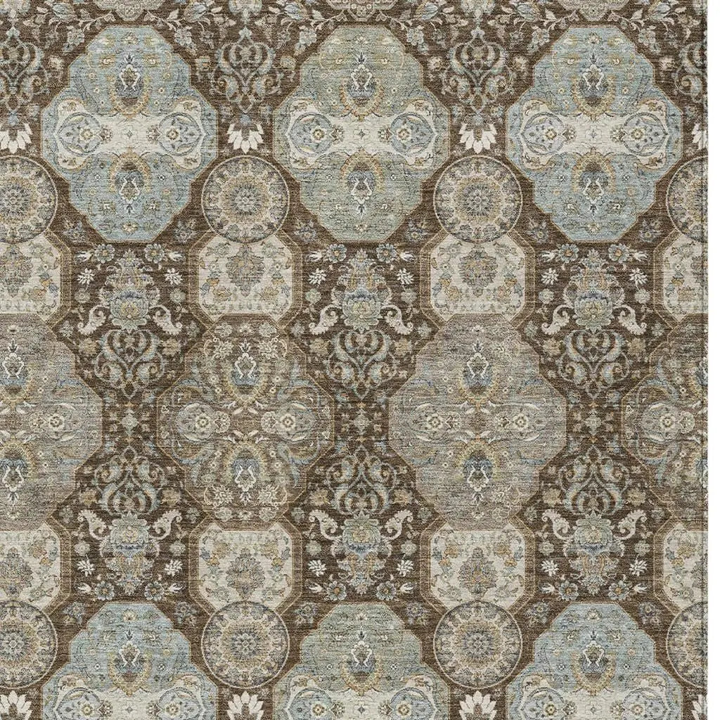 5' X 8' Chocolate And Brown Floral Washable Indoor Outdoor Area Rug Homeroots Outdoor