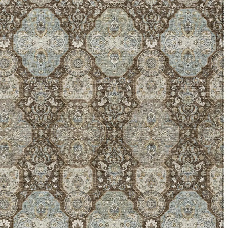5' X 8' Chocolate And Brown Floral Washable Indoor Outdoor Area Rug Homeroots Outdoor