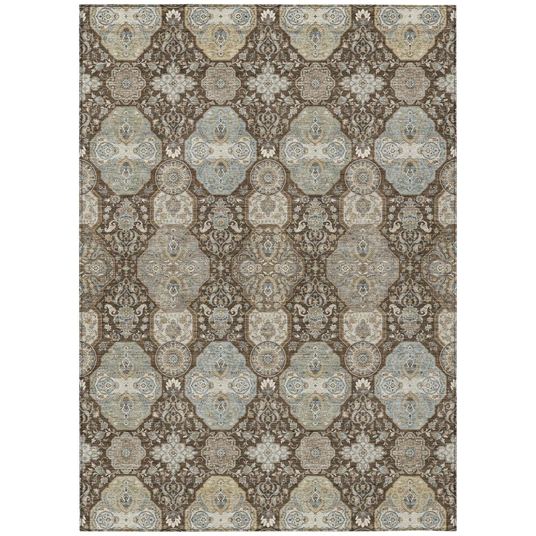 5' X 8' Chocolate And Brown Floral Washable Indoor Outdoor Area Rug Homeroots Outdoor