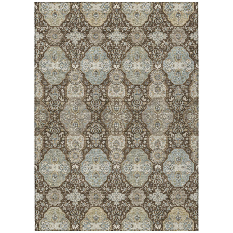 5' X 8' Chocolate And Brown Floral Washable Indoor Outdoor Area Rug Homeroots Outdoor