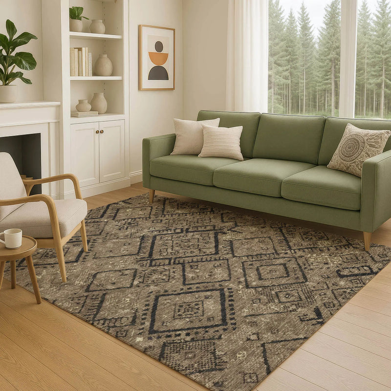 5' X 8' Chocolate And Brown Geometric Washable Indoor Outdoor Area Rug Homeroots Outdoor