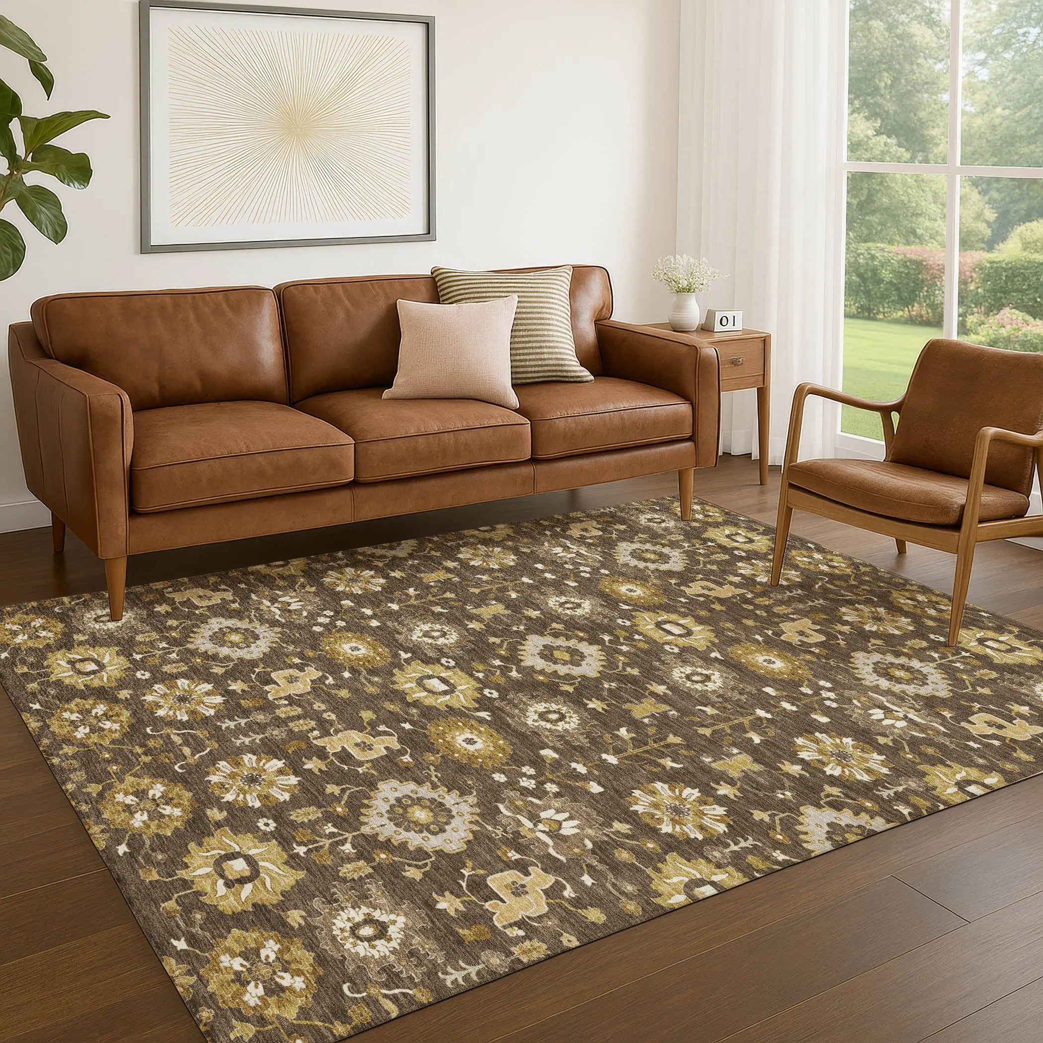 5' X 8' Chocolate And Brown Geometric Washable Indoor Outdoor Area Rug Homeroots Outdoor